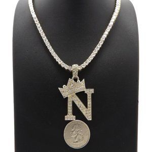Initial Letter "N" Pendant Tennis Chain Necklace